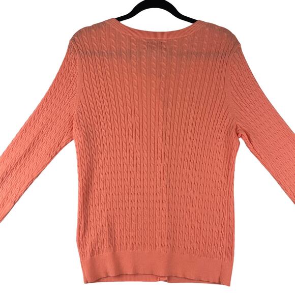 100% Pima Cotton Tangerine Tommy Hilfiger Cable Knit Lightweight Sweater Sz L - Picture 4 of 11